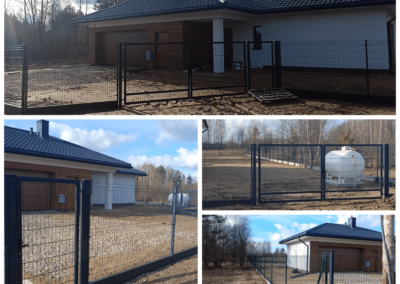 Ogrodzenie panelowe w kolorze antracytowym.